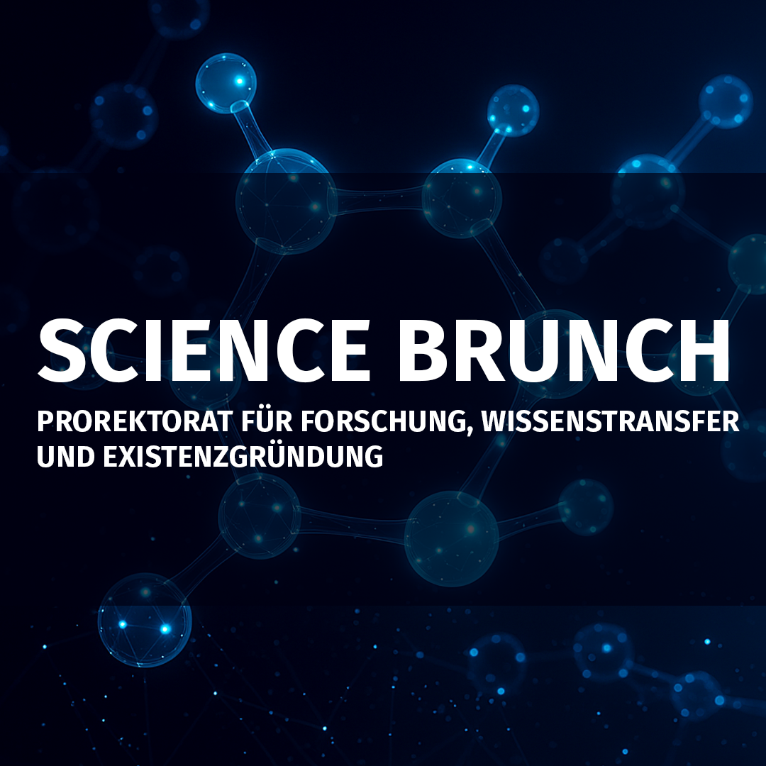 Gezeigt, wird das Titelbild der Veranstaltung "Science Brunch". Es steht in weißer Schrift der Titel auf einem dunkelblauen Hintergrund.