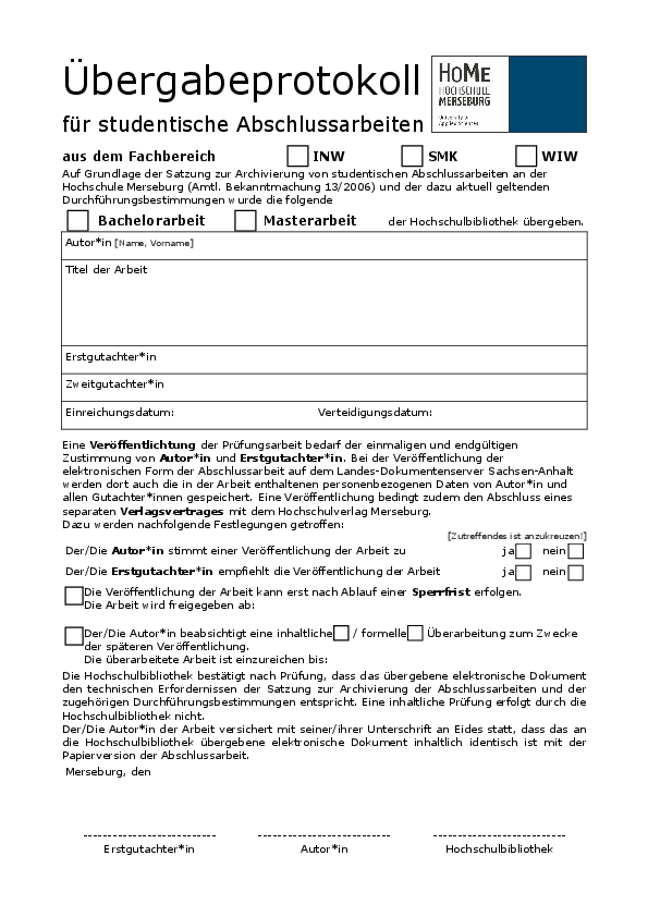 Übergabeprotokoll
