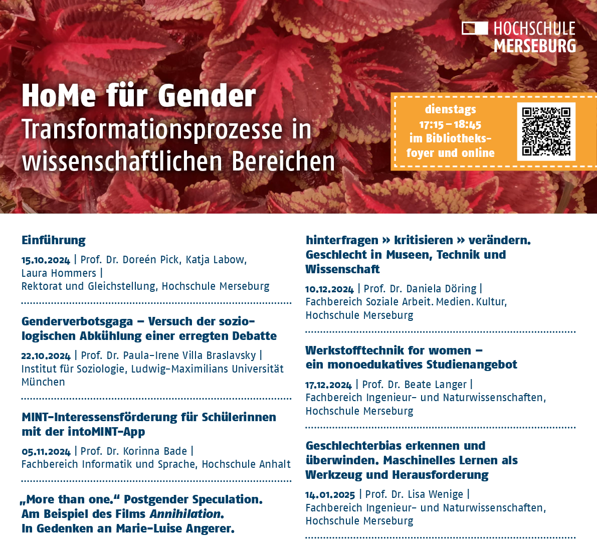 Plakat HoMe für Gender (Vorlesungsreihe)